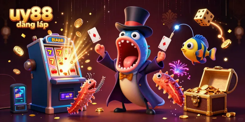 Join the excitement at uy88 đăng nhập with a captivating 3D underwater casino scene filled with vibrant elements.