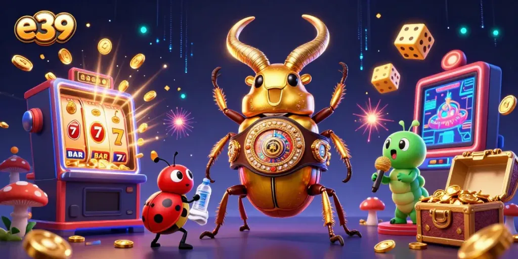 Experience the thrill of e39 casino with dynamic 3D characters amid a jackpot explosion.
