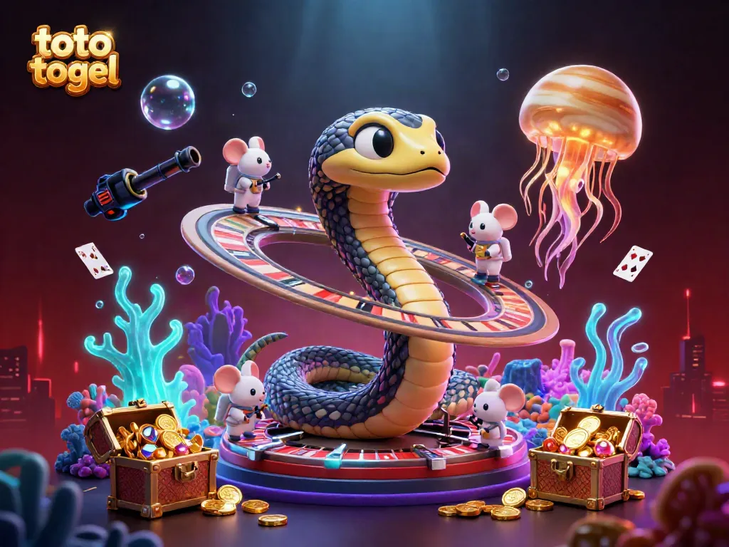 Jelajahi serunya toto togel dengan ilustrasi 3D yang menggambarkan permainan slot dan togel yang menarik di bawah lautan.