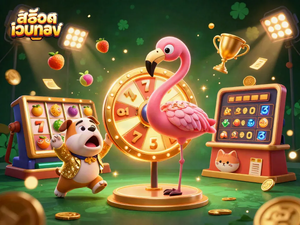 Experience thrilling action in สล็อตเว็บตรง with dynamic 3D illustrations of exciting casino characters and elements.
