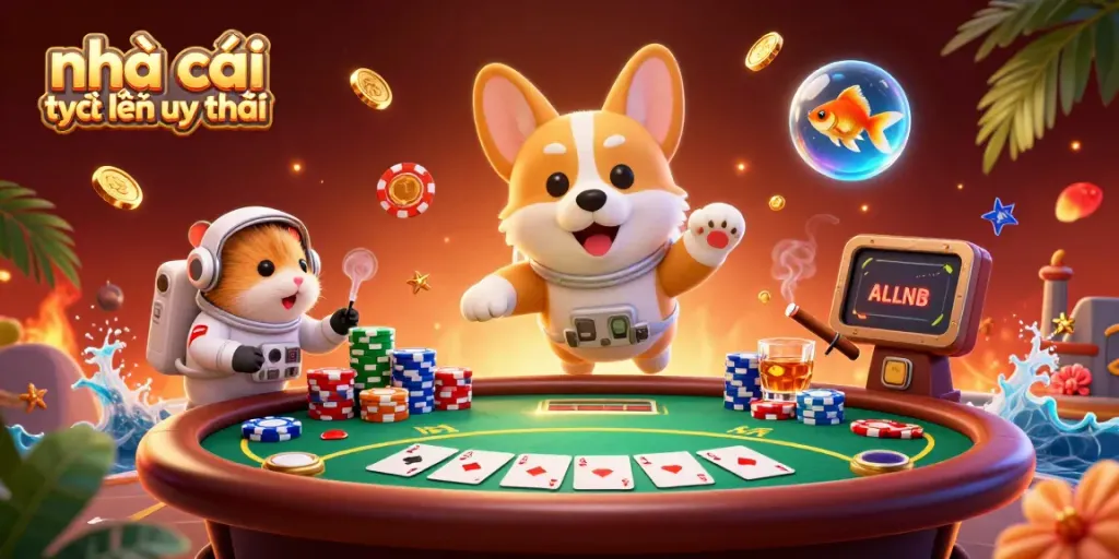 Experience the excitement of nhà cái trực tuyến uy tín with a whimsical astronaut corgi and vibrant casino elements.