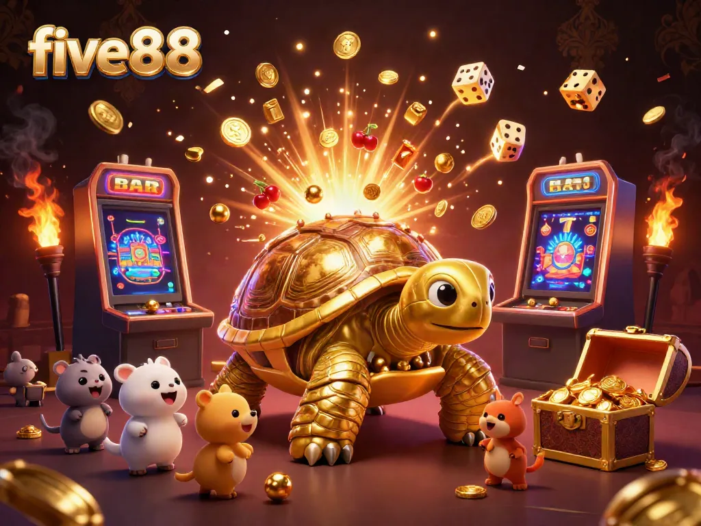 Experience the excitement at five88 with a golden tortoise pinball machine and explosive jackpot