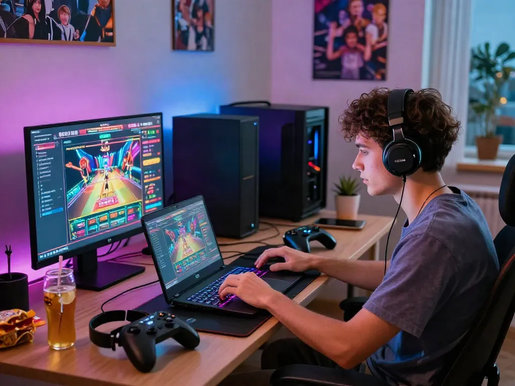 Exciting engaging hitclub gaming scene with player and vibrant accessories