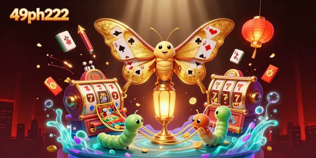 Experience immersive gaming at 49ph222 with golden butterflies and vibrant casino elements.