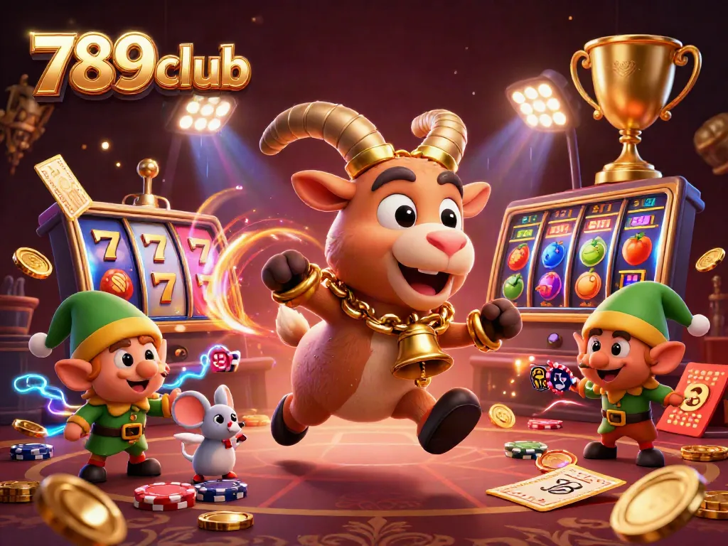 Engage in thrilling gameplay at 789club with an immersive casino scene featuring festive characters.
