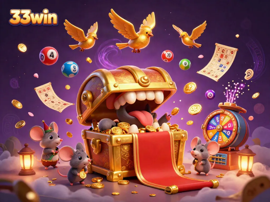 Engage with 33win's vibrant casino scene featuring adventurer mice and animated gaming elements.
