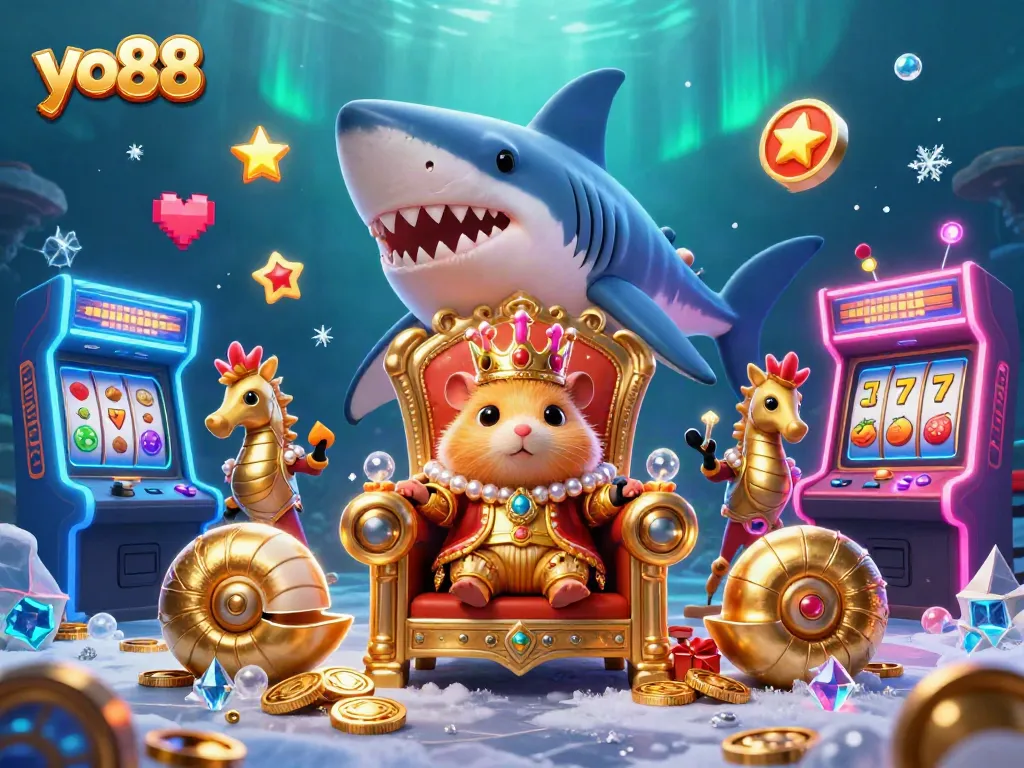 Engage with thrilling casino adventures at yo88 featuring a majestic golden hamster king in an ornate underwater world.