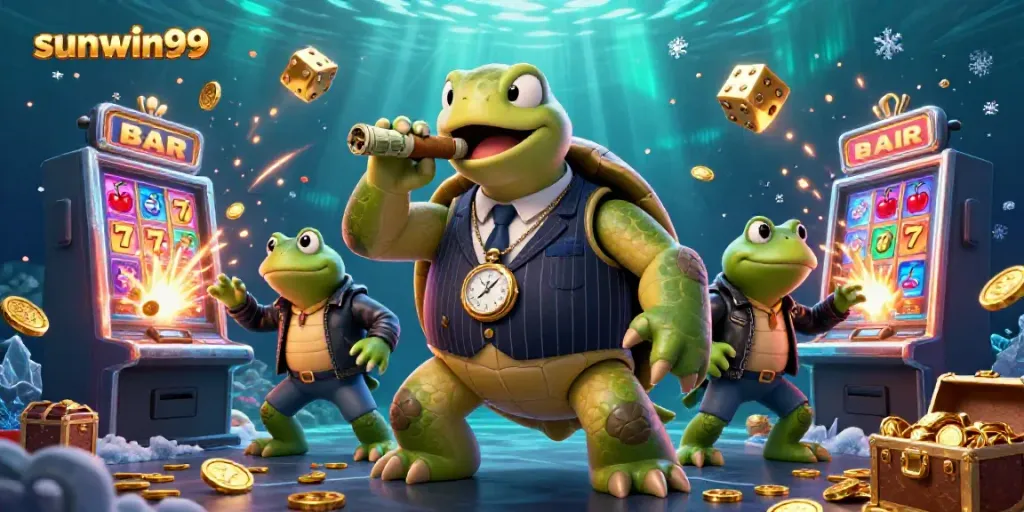 Win big with sunwin99 as a mobster turtle and bullfrog enforcers embrace the thrill of gambling.