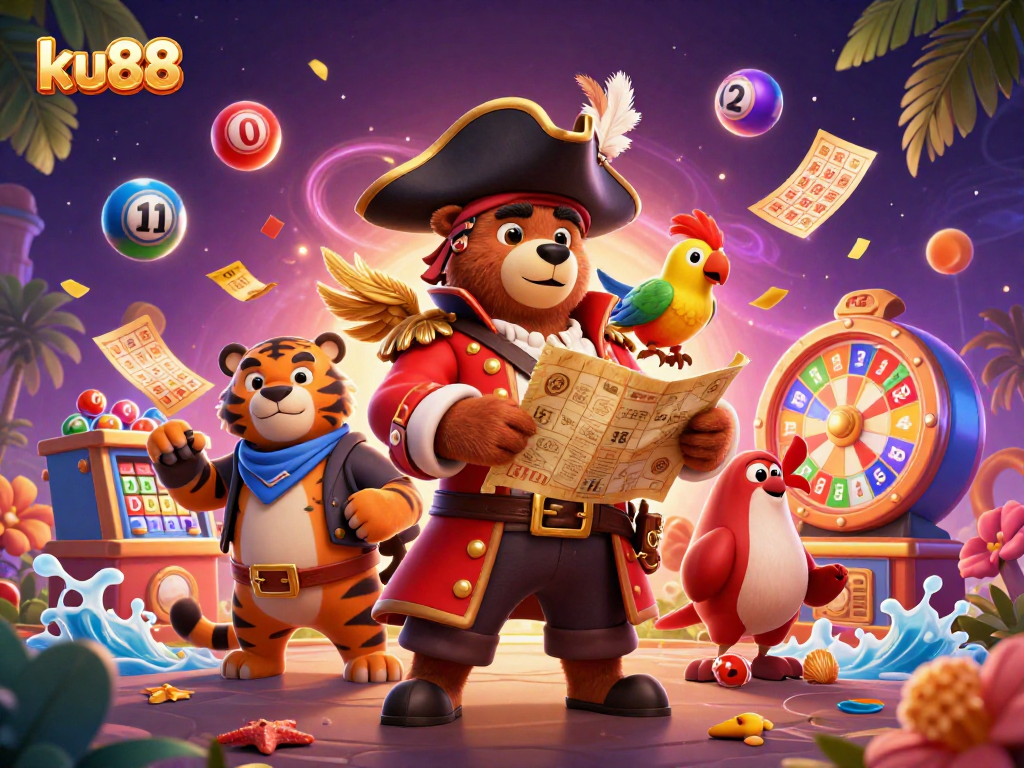 Experience thrilling lottery excitement with ku88's vibrant illustration featuring colorful elements.