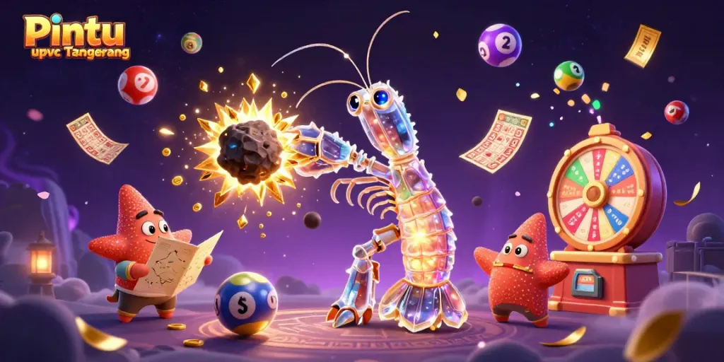 Engage with Pintu upvc Tangerang gaming action featuring a galactic samurai mantis shrimp amidst vibrant prize elements.