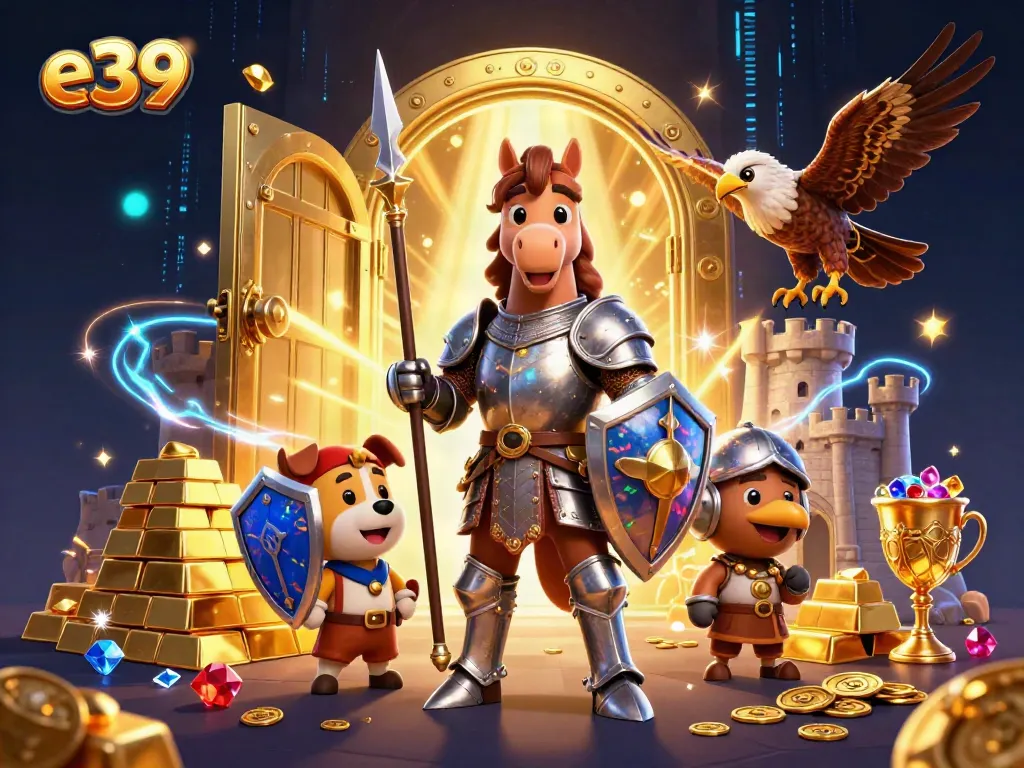 E39 offers a dazzling casino experience with treasures and characters in a lively gaming environment.