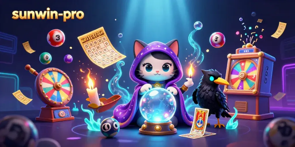 Discover fun and excitement with sunwin-pro's dynamic lottery-themed gaming illustration.
