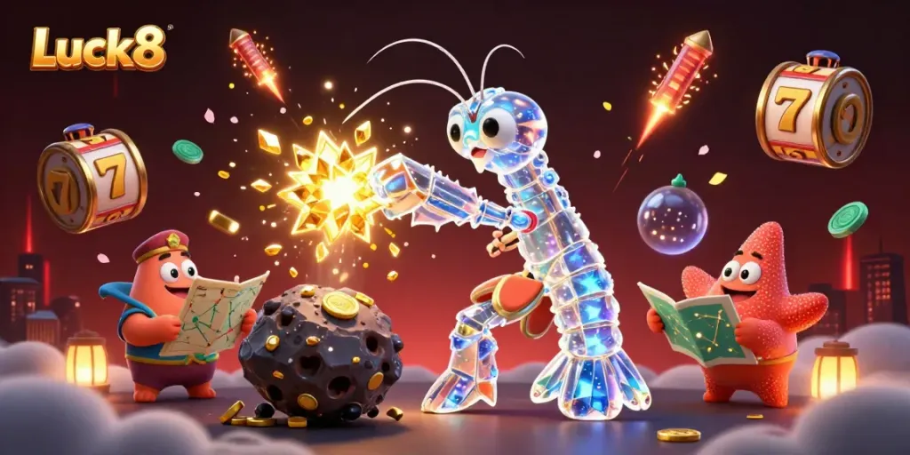Experience the thrill of Luck8 with dynamic gaming elements, golden gems, and a galactic samurai in action.