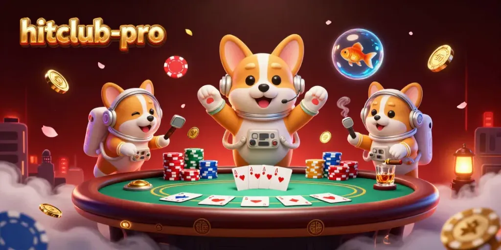 Engage with hitclub-pro in a vibrant space casino scene with playful characters and dynamic casino elements.