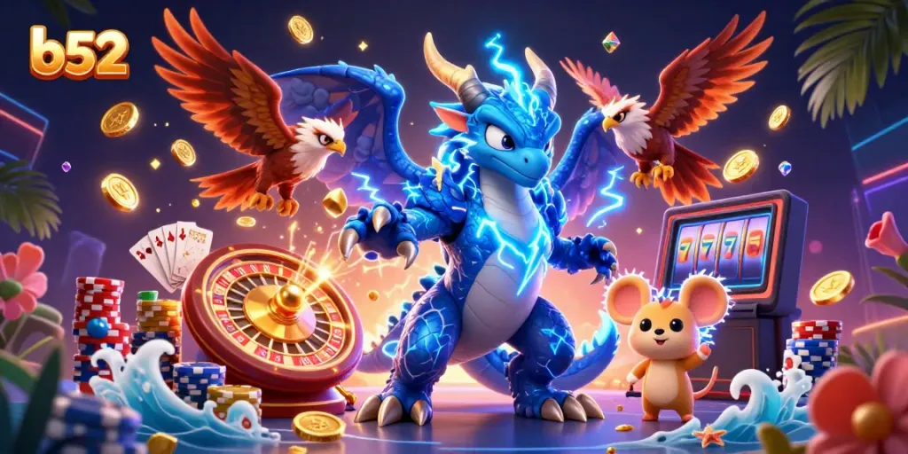 Experience thrilling gameplay with b52 casino as the thunder dragon unleashes winning jackpots amidst colorful gaming elements.