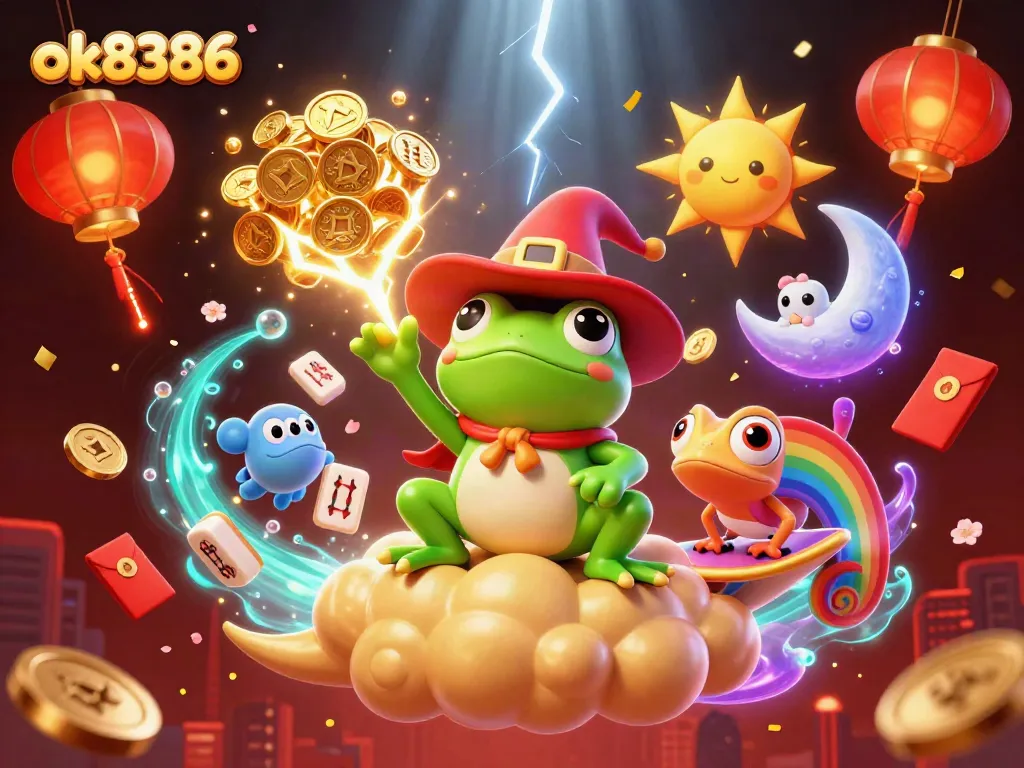 Celebrate wins at ok8386 with a storm of golden coins and magical characters in a vibrant casino scene.