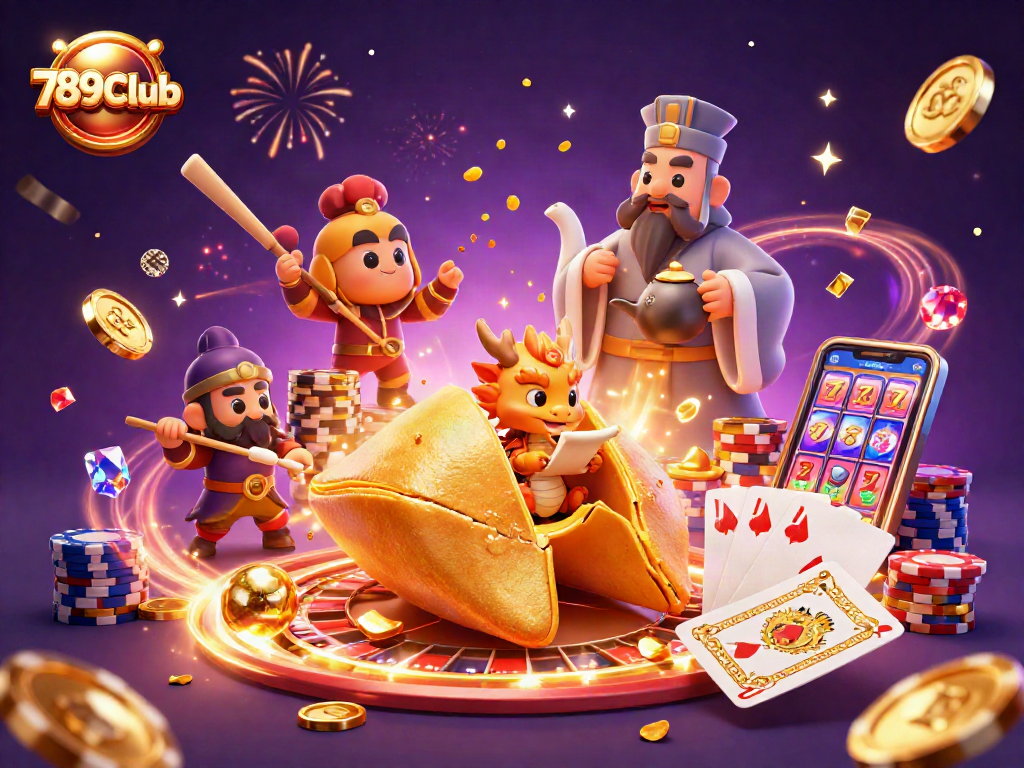 Win big with 789Club's vibrant casino-themed 3D illustration showcasing gaming elements.