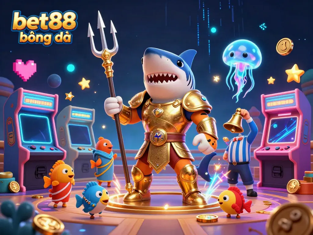 Experience betting excitement with bet88 bóng đá in an underwater arcade with a heroic tiger shark.
