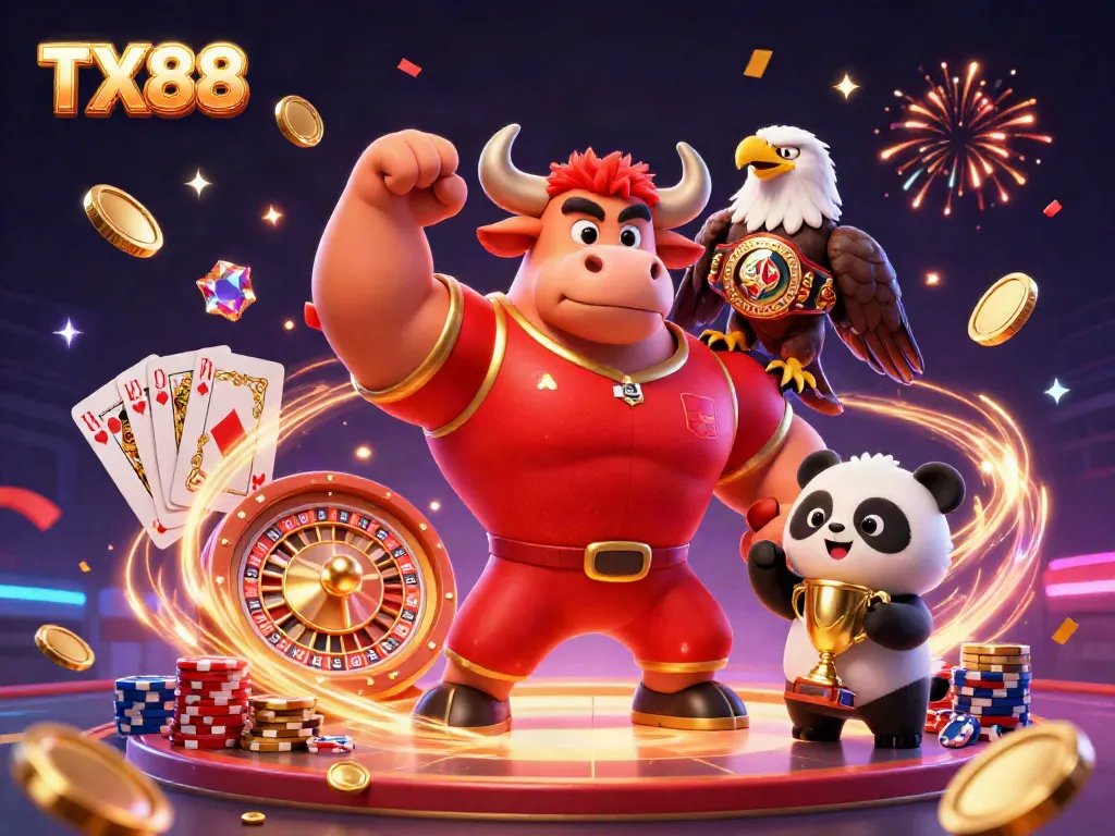 Celebrate winning moments with TX88 in a vibrant 3D casino scene full of excitement.