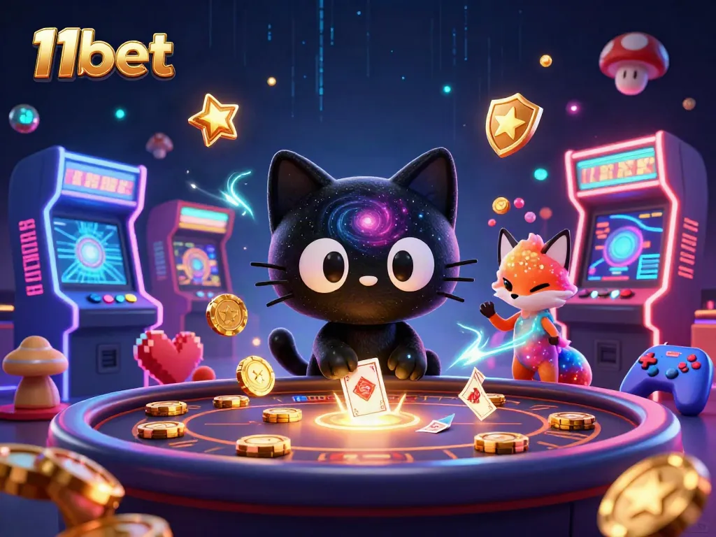 Engage in thrilling gaming at 11bet with colorful characters at a cosmic casino.