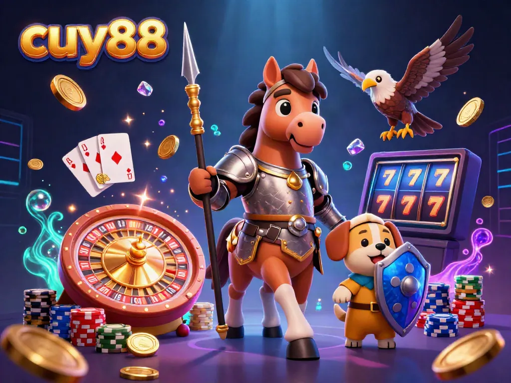 Win grand jackpots at cuy88 with thrilling casino elements like spinning roulette and colorful chips.