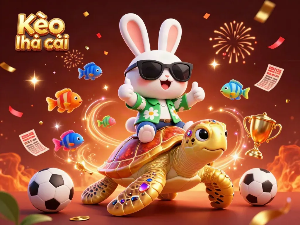 Engage with Kèo nhà cái sports betting illustrated by a lucky rabbit and golden turtle.