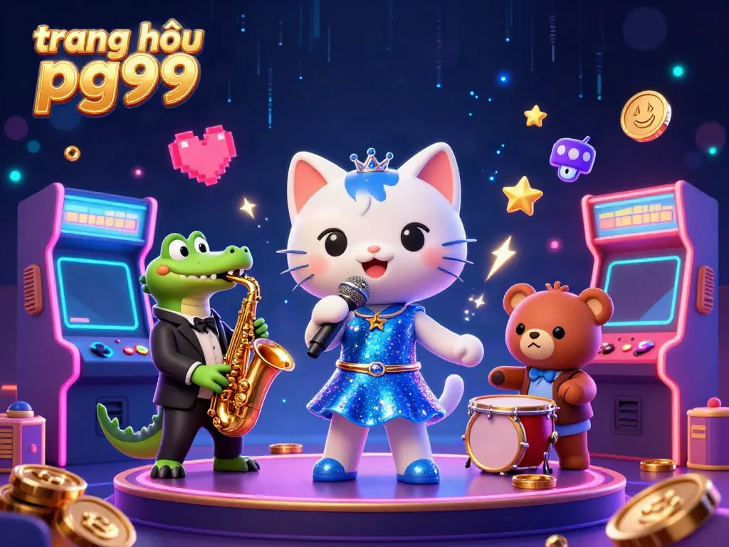 Engage with the vibrant atmosphere at trang chủ pg99, featuring dynamic casino characters and game elements.