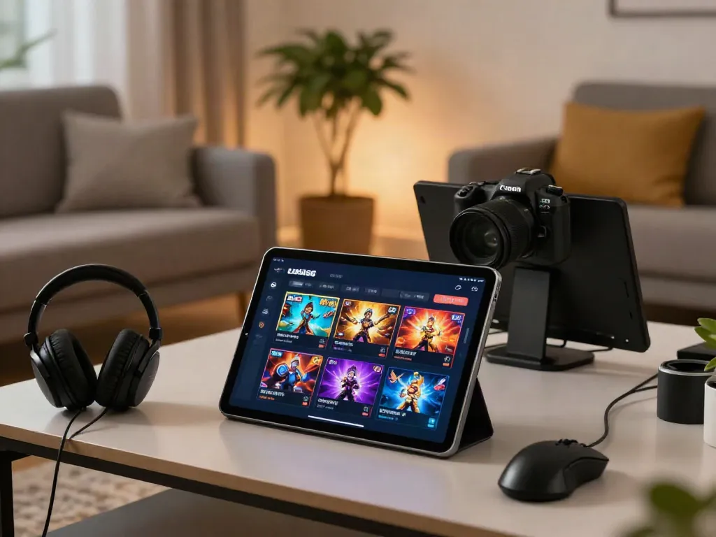 Engaging slot88 gaming experience on a tablet in a cozy room