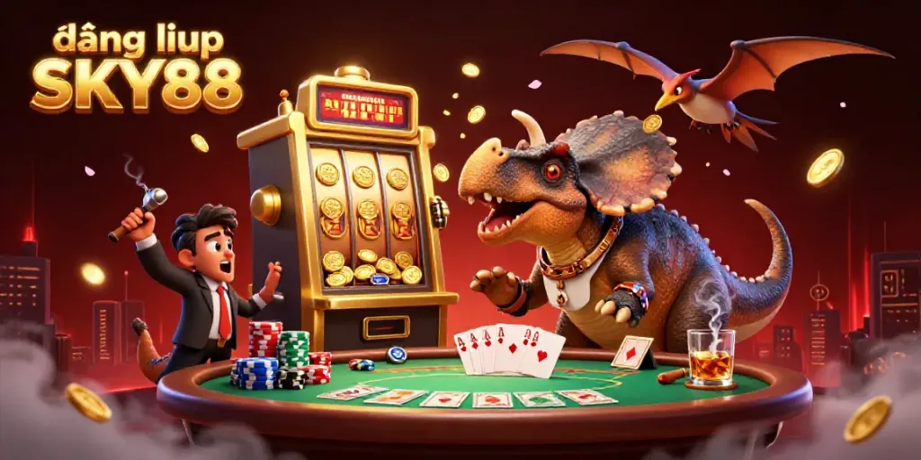 Experience the thrill of đăng nhập SKY88 with dynamic creatures amidst a jackpot scene.