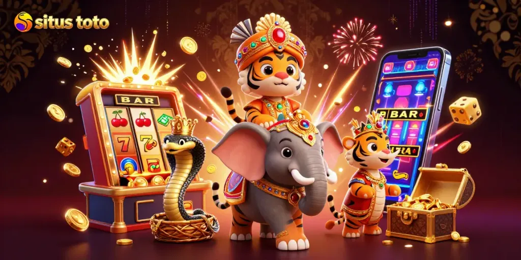 Experience the thrill of situs toto in this vibrant casino illustration featuring a maharaja and rich gaming elements.