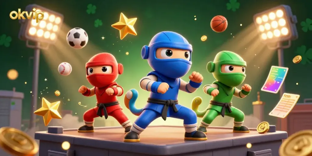 Experience thrilling bets with okvip through vibrant ninja chameleons in a bustling gaming scene.