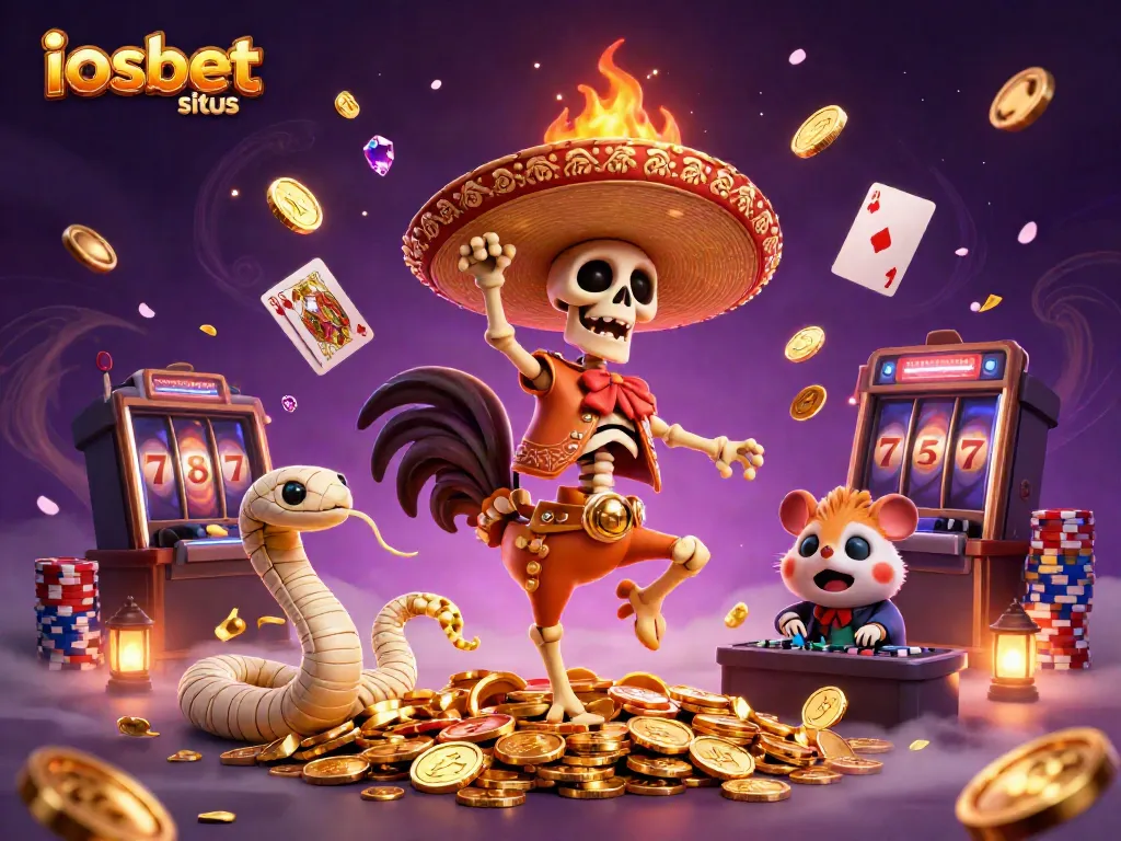 Gambarkan aksi seru di iosbet situs dengan skeleton mariachi dan zombie hamster DJ di lingkungan kasino penuh harta.