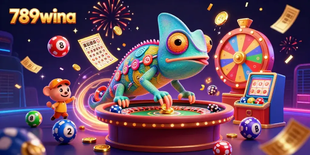 Win big with 789wina at this vibrant casino illustration showcasing excitement and game variety.