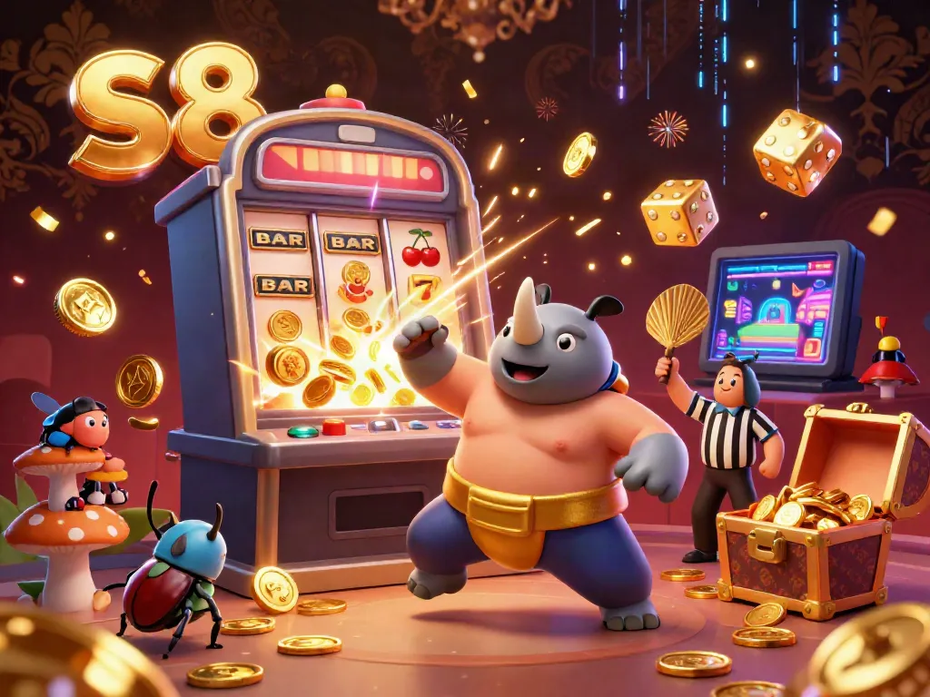 Experience the excitement of S8 in a casino scene with beetle champions and jackpot action.