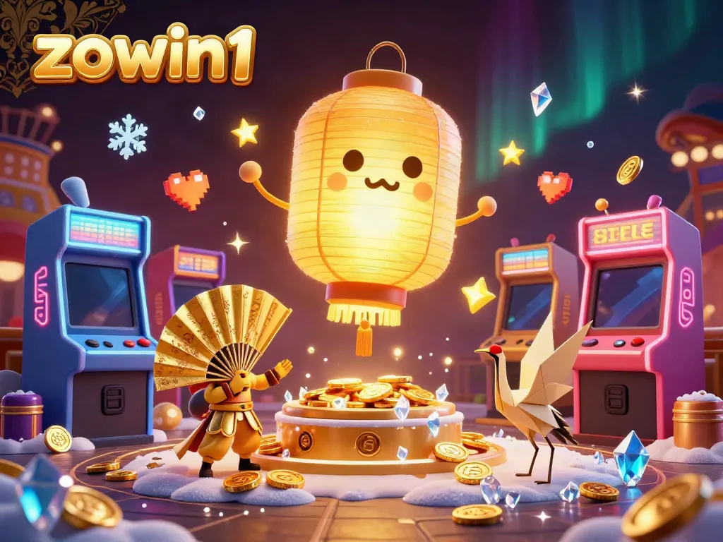 Experience the excitement of zowin1 where a golden lantern spirit floats over a vibrant night market casino filled with gaming elements.