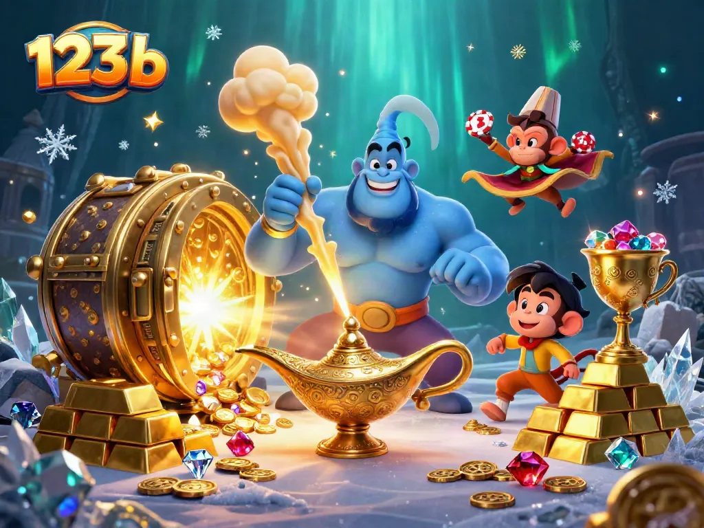 Experience winning strategies with 123 b in a vibrant casino-themed 3D scene showcasing excitement and riches.