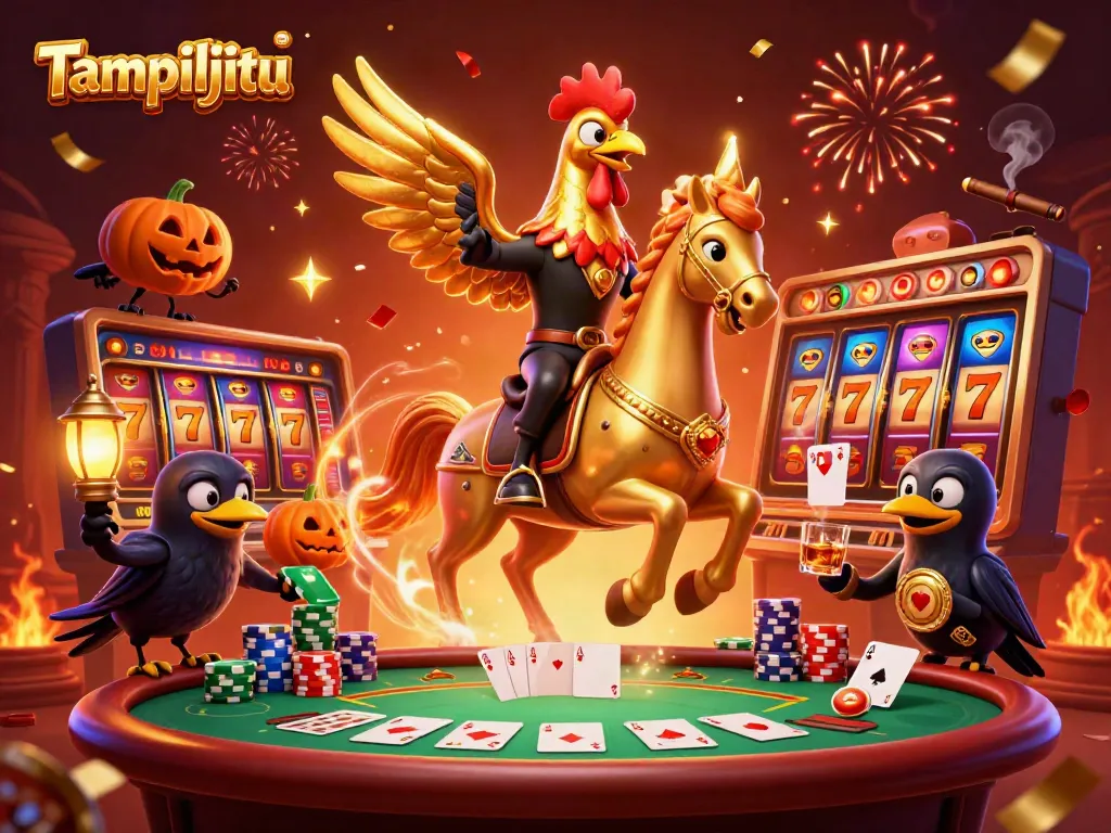Tampiljitu brings excitement with a golden rooster headless horseman in a vibrant casino scene.