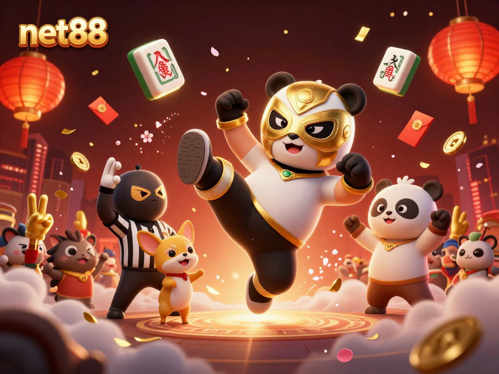 Experience thrilling action with net88's lively 3D casino scene featuring vibrant characters and elements.