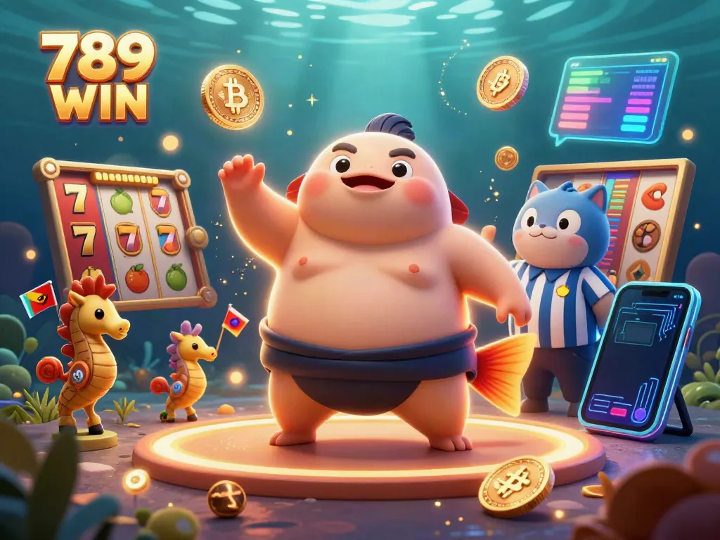 Experience thrilling action with 789 WIN at an underwater slot game featuring dynamic characters and crypto elements.