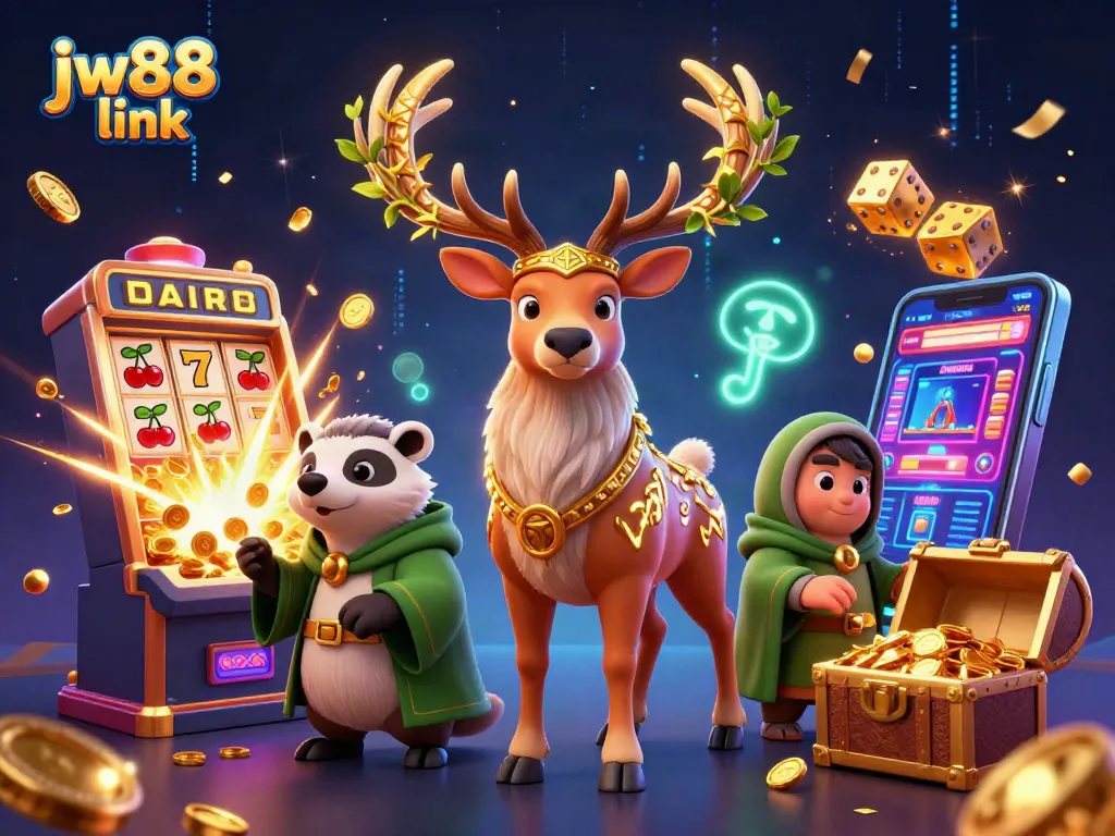 Spin the reels at jw88 link with a magical 3D rendering of druidic characters enjoying casino excitement.