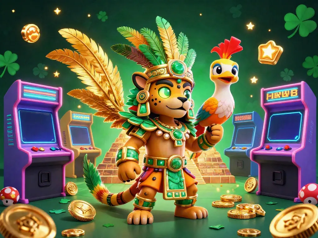 Experience thrilling gameplay at jun88 with 3D Mayan priest, quetzal bird, and dynamic slot machines.