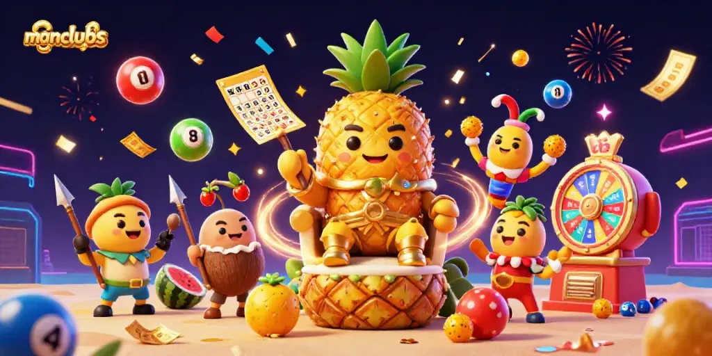Engage in thrilling lottery action with manclubs illustrated as a vibrant beach casino scene.