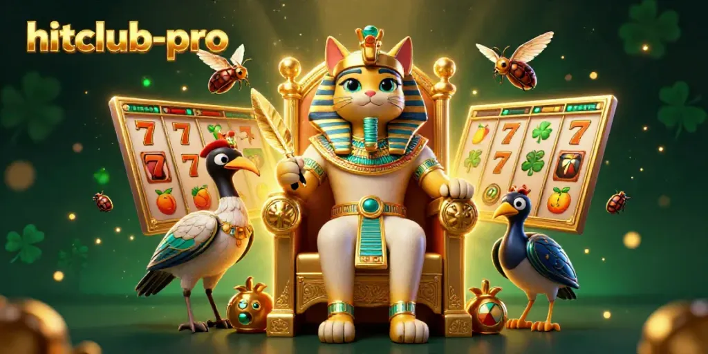Spin the reels with hitclub-pro, featuring vibrant slot symbols and dynamic characters.