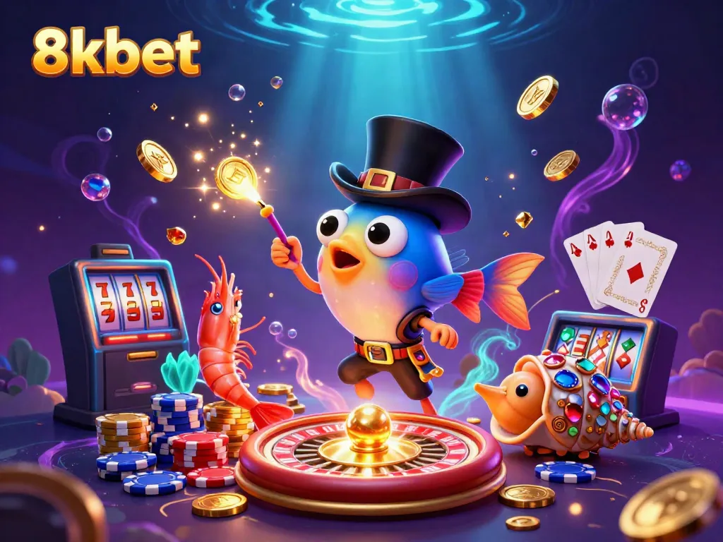 Experience thrilling wins with 8kbet's vibrant casino scene filled with animated treasures