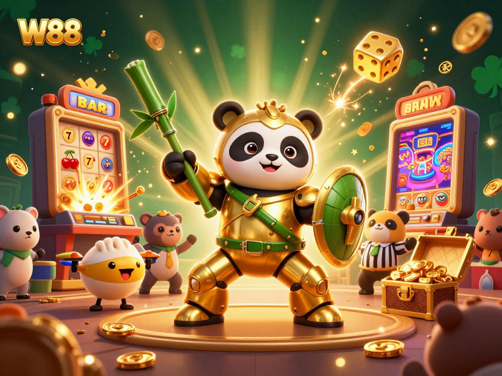 W88 brings thrilling slot action with a golden panda in a dynamic casino arena.