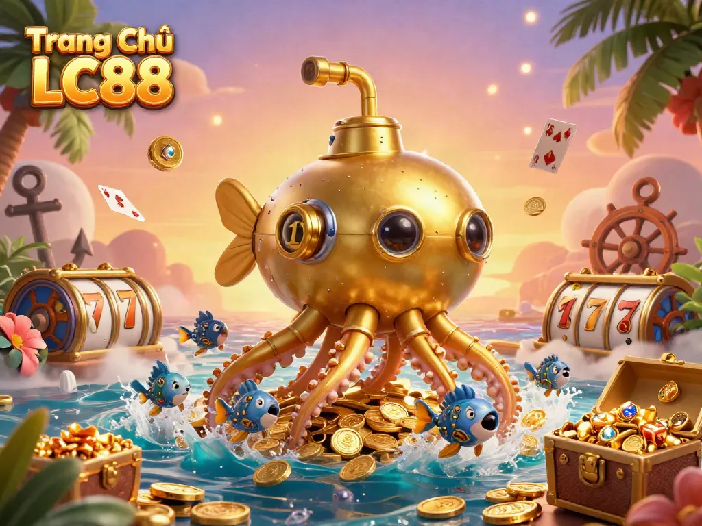 Experience thrilling slots at Trang Chủ LC88 with an exciting underwater adventure featuring a golden kraken and treasure!