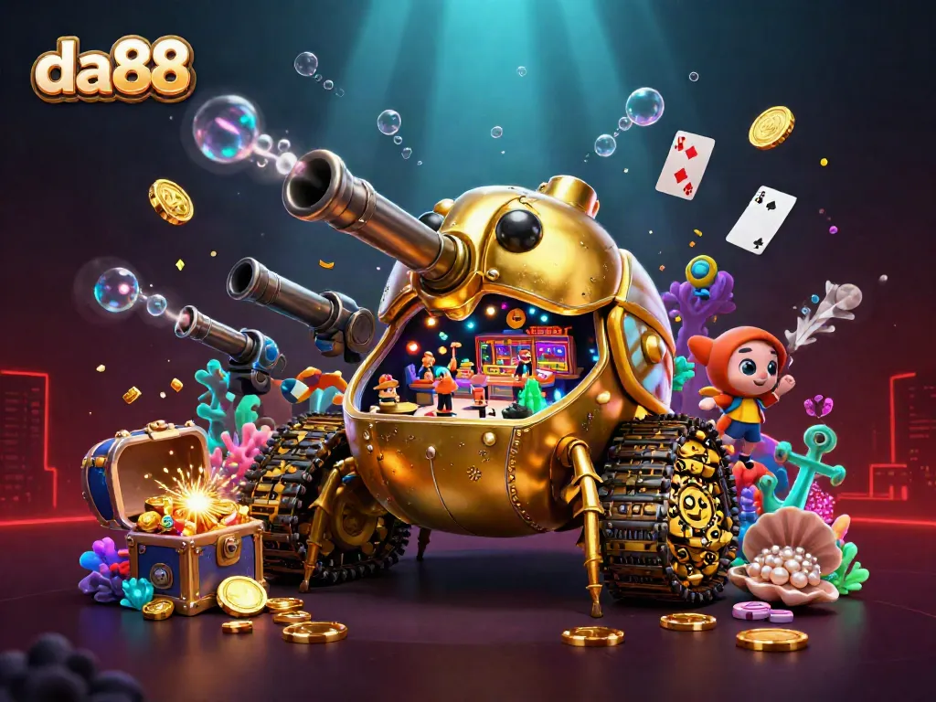 Experience da88's thrilling casino inside a golden beetle tank, surrounded by underwater treasures.