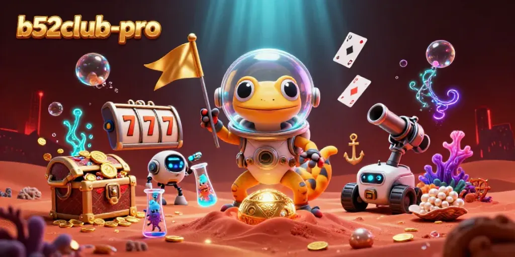 Engage in thrilling casino fun with b52club-pro featuring a Martian gecko and exciting game elements.