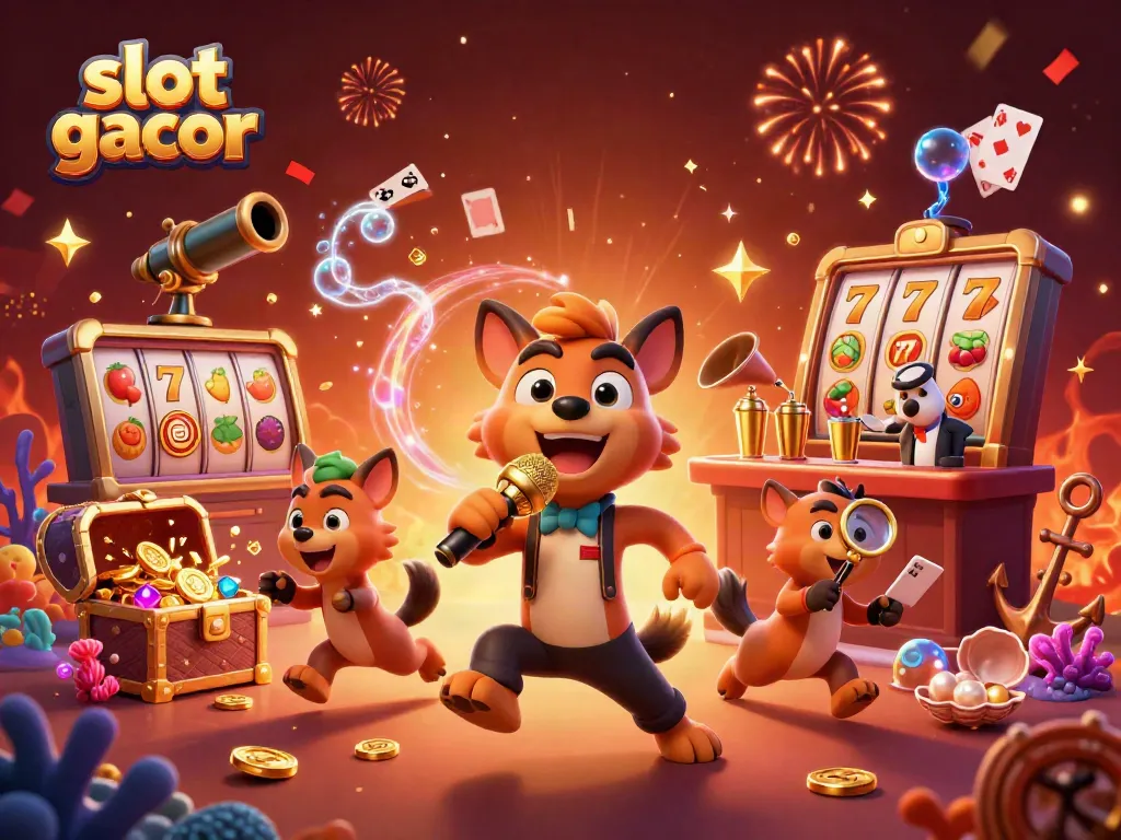 Experience slot gacor thrill with hyenas in a vibrant 3D casino club backdrop filled with excitement and winning opportunities.
