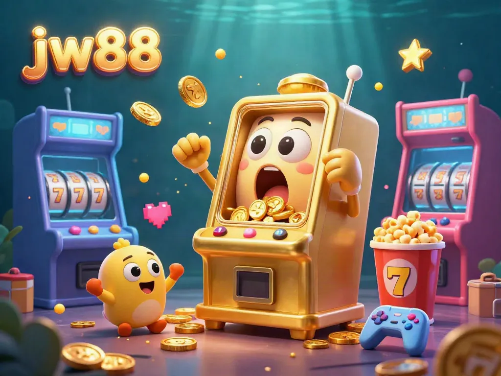 Spin to win with JW88's vibrant and animated slot machine illustration!
